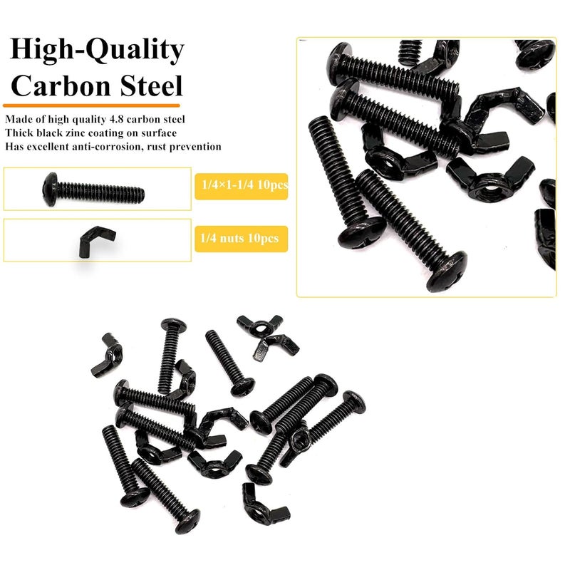 Matrelt 20 Pack Black 1/4"-20 x1-1/4 Screw Bolts and Wing Nut Kit 10pcs Machine Screws with Round Head Phillips 10pcs Butterfly Hand Twist Tighten Nut Zinc Plated Hardware Fitting Fastenings Assortment Kit - Image 3